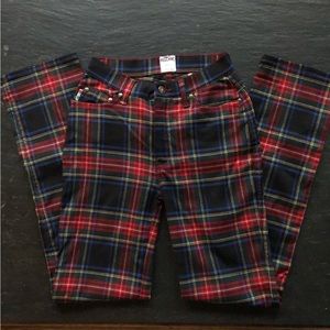 [MOSCHINO] Signature Wool Red Plaid Check  High waist Straight leg Jean pant
